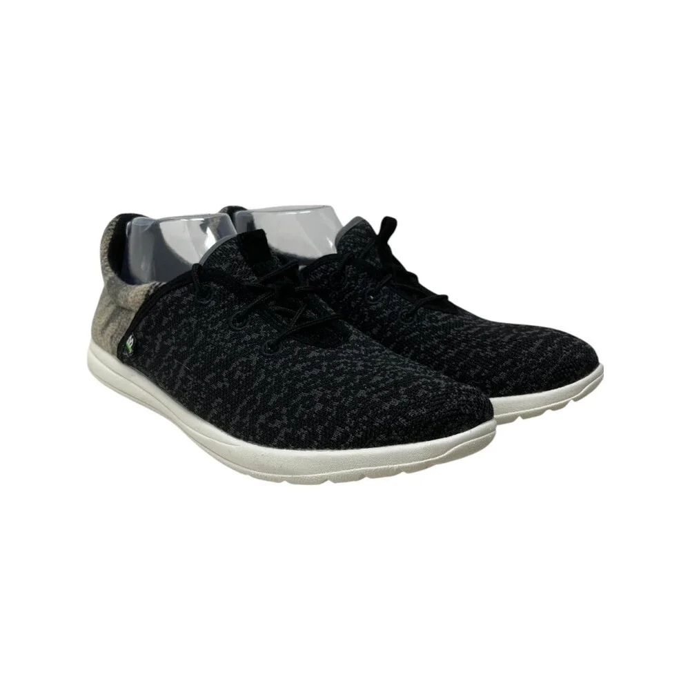 Minnetonka Sneaker Women's Size 10 Eco Anew Black Gray Plaid Knit 61049